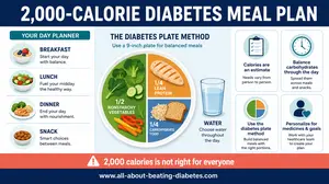 Build a balanced 2,000-calorie diabetes meal plan with estimated carbs, practical swaps, plate-method guidance, medication safety, and a sample menu.