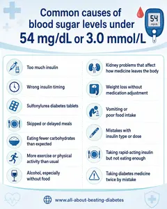 causes blood sugar under 54 mg/dl or 3.0 mmol/l