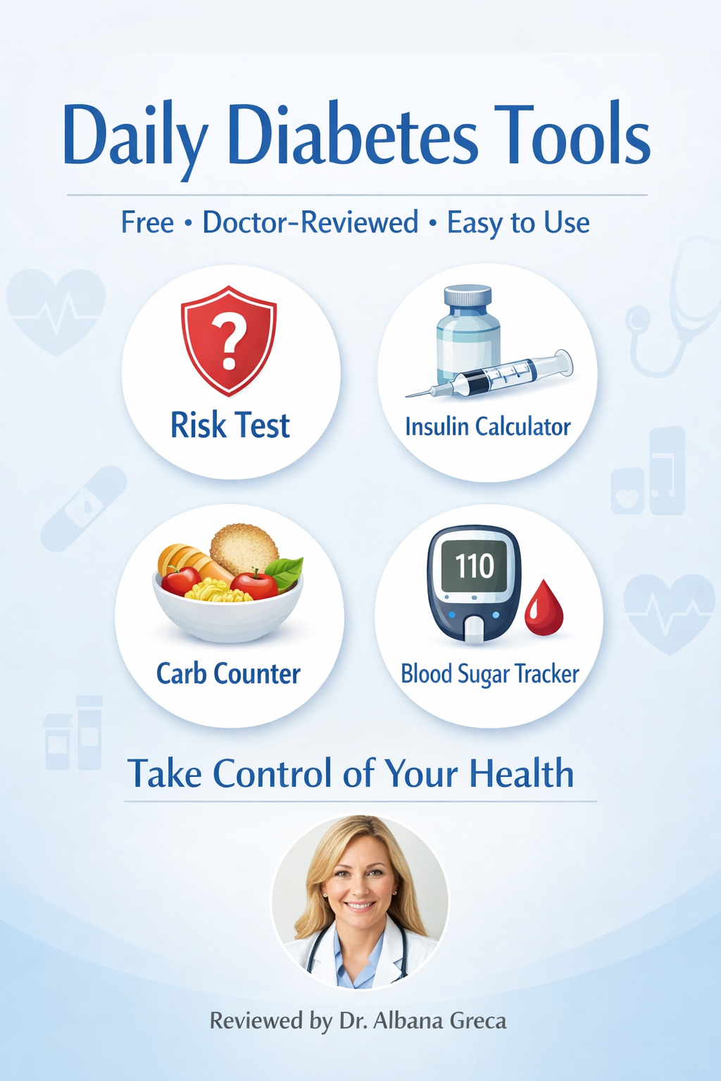 Illustration of diabetes tools for understanding health numbers and planning questions for the care team