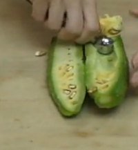 Bitter melon cut lengthwise with the inner seeds and pith being removed